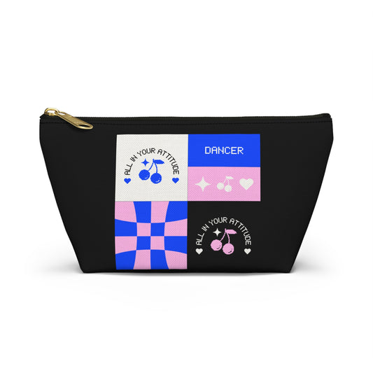"Dancer - All in Your Attitude" Makeup Bag – Cute Retro Dance Graphic – Inspirational Dance-Themed Zipper Pouch for Cosmetics, Accessories & Gifts