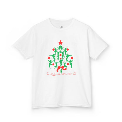 "Christmas Tree Dancer Silhouette" YOUTH TEE Short Sleeve – Festive Ballet & Dance Holiday Tee for Dancers, Teachers, and Studios