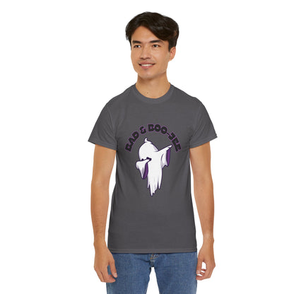 “Bad & Boo-jee” Funny Halloween Dance T-Shirt with Cute Ghost Dab Graphic - Unisex Heavy Cotton Tee