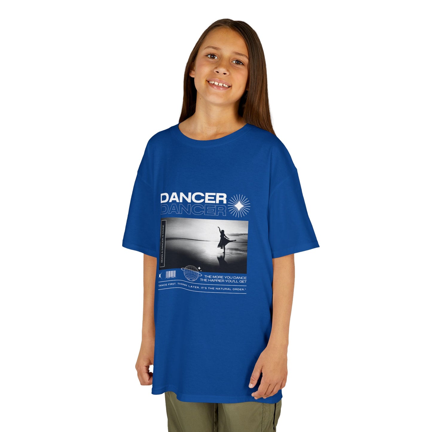 "Dancer" Arabesque on the Beach – Youth Short Sleeve Dance Tee in Streetwear-Inspired Style