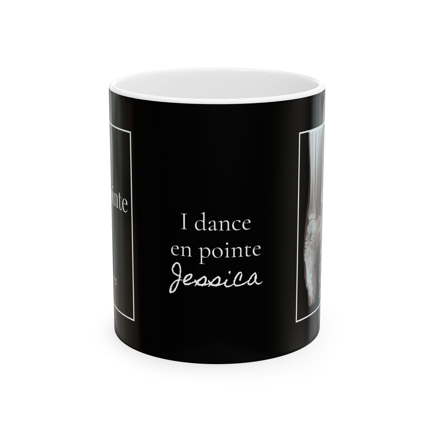 “I Dance En Pointe” Accent Coffee Mug – Ballet-Themed Personalized Mug with X-Ray Foot Design for Dancers, Teachers, and Ballet Lovers