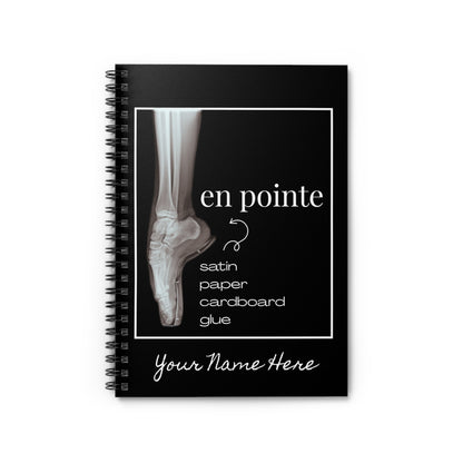 “I Dance En Pointe” Spiral Notebook with X-Ray Ballet Foot Graphic – Personalized Dance Notebook with Custom Name or Studio Option