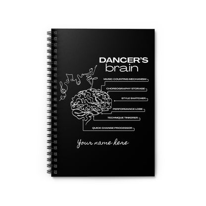 “Dancer’s Brain” Spiral Notebook with Funny Dance Mind Graphic – Cute Ballet & Dance Notebook Personalized with Name or Studio Option