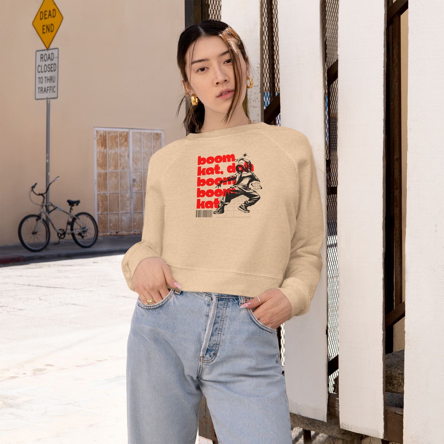 “Boom Kat” Bold Streetwear-Inspired Dance Graphic | Hip-Hop & Jazz Dance Sweatshirt for Dancers & Enthusiasts - Women’s Cropped Sweatshirt