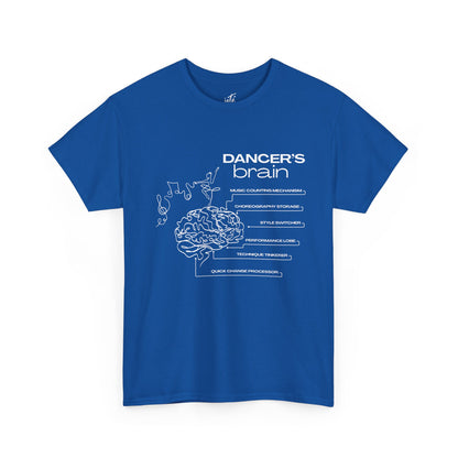 “Dancer’s Brain” Funny Dance Anatomy T-Shirt – Unisex Heavy Cotton Tee with Cute Dancer Brain Diagram and Optional Back Personalization