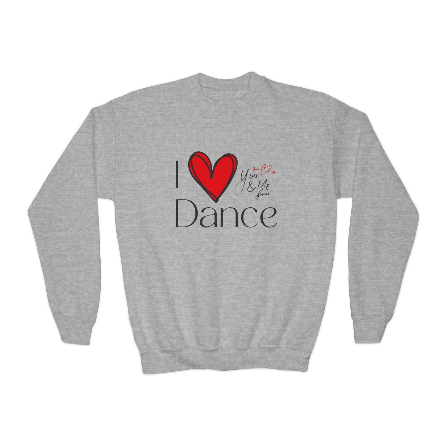 "I Love Dance" Youth Crewneck Sweatshirt – Hand-Drawn Heart & Note Graphic Dance Lover Pullover