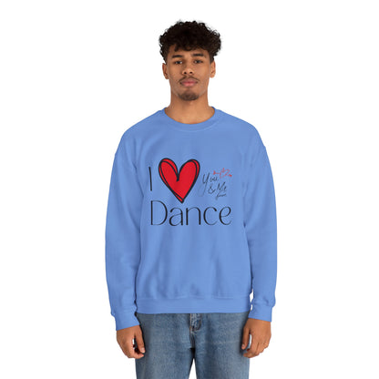 "I Love Dance" Unisex Crewneck Sweatshirt – Hand-Drawn Heart & Note Graphic Dance Lover Pullover