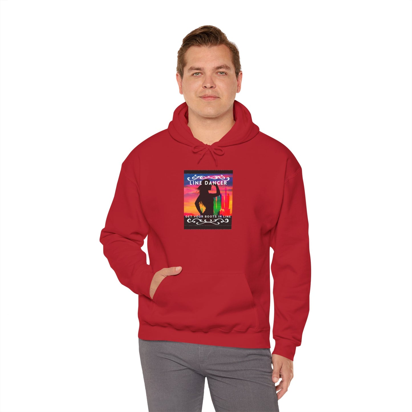 "Line Dancer, Get Your Boots in Line" Western-Inspired Graphic – Unisex Heavy Blend™ Hooded Sweatshirt