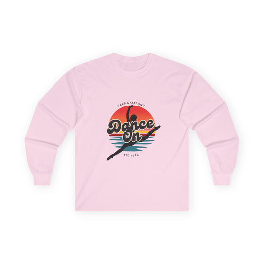 "Keep Calm and Dance On" Unisex Long Sleeve Tee – Retro Graphic Dance Shirt for Performers, Instructors & Studio Style