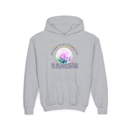 "Boogie, Hustle, Groove - Dancing" Streetwear Dance Graphic – Youth Heavy Blend Hooded Sweatshirt