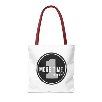 "One More Time is a Lie" Dance Tote Bag – Bold Emblem Graphic Canvas Bag for Dancers, Rehearsals & Everyday Use