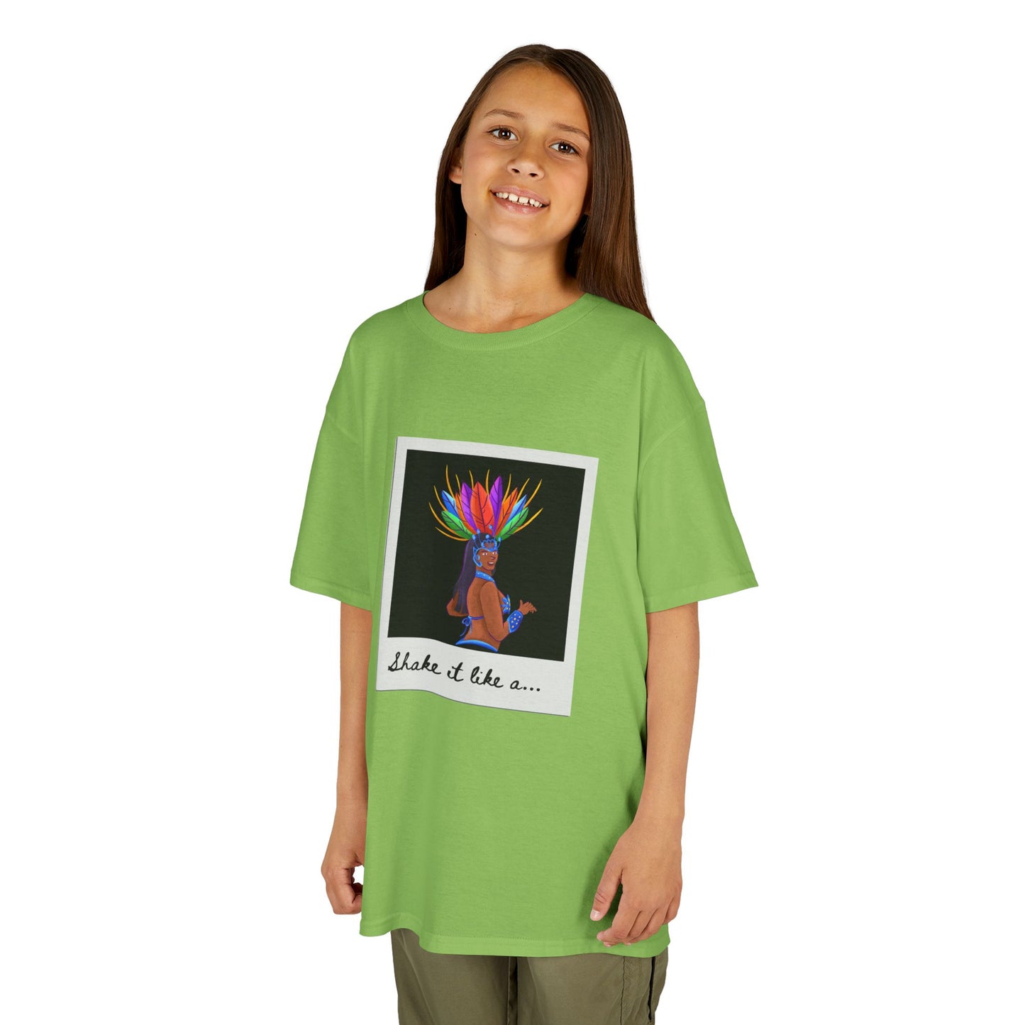 "Shake It Like a..." Youth Short Sleeve Tee – Carnival-Inspired Samba Dancer Graphic Dance Shirt for Kids