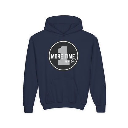 "One More Time Is a Lie" Youth Hooded Sweatshirt – Bold Dance Emblem Graphic Hoodie for Kids and Teens