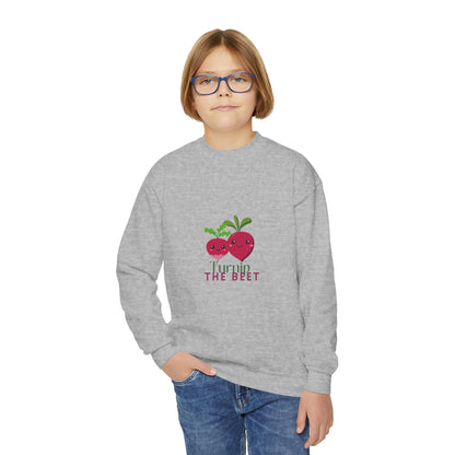 "Turnip the Beet" Youth Crewneck Dance Sweatshirt – Cute Veggie Graphic Pullover for Dancers & Kids 🥕🩰🌈