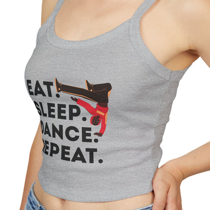 "Eat Sleep Dance Repeat" Women's Spaghetti Strap Dance Tank Top – Bold B-Boy Graphic Streetwear Style