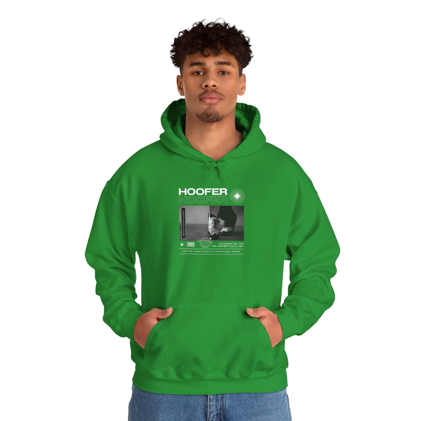 “Hoofer” Tap Dance Text with Streetwear-Style Tap Shoes Graphic – Unisex Heavy Blend™ Hooded Sweatshirt – Cozy Dance Hoodie for Tap Dancers & Dance Enthusiasts