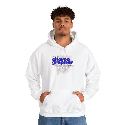 "In My Choreographer Era" Hoodie – Unisex Heavy Blend™ Hooded Sweatshirt with Floral Skull Graphic for Dance Creatives