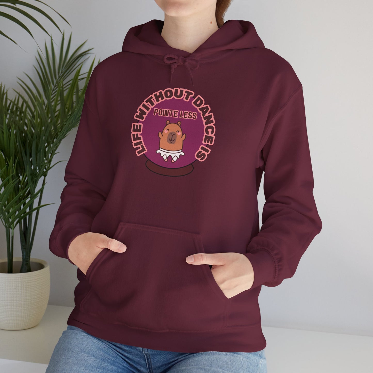 “Life Without Dance is Pointeless" Unisex Heavy Blend Hooded Sweatshirt – Cute Capybara Graphic Hoodie for Adults and Teens