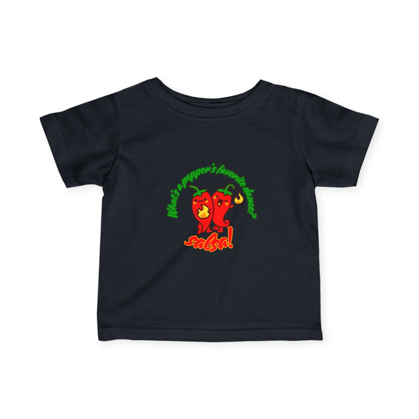 "What's a Pepper's Favorite Dance? Salsa!" Cute Dance-Themed Infant Fine Jersey Tee with Spicy Pepper Graphic – Funny Baby T-Shirt for Little Movers