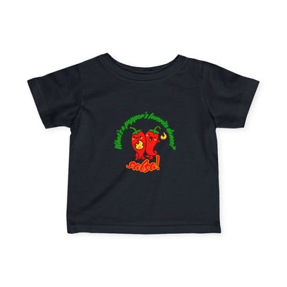 "What's a Pepper's Favorite Dance? Salsa!" Cute Dance-Themed Infant Fine Jersey Tee with Spicy Pepper Graphic – Funny Baby T-Shirt for Little Movers