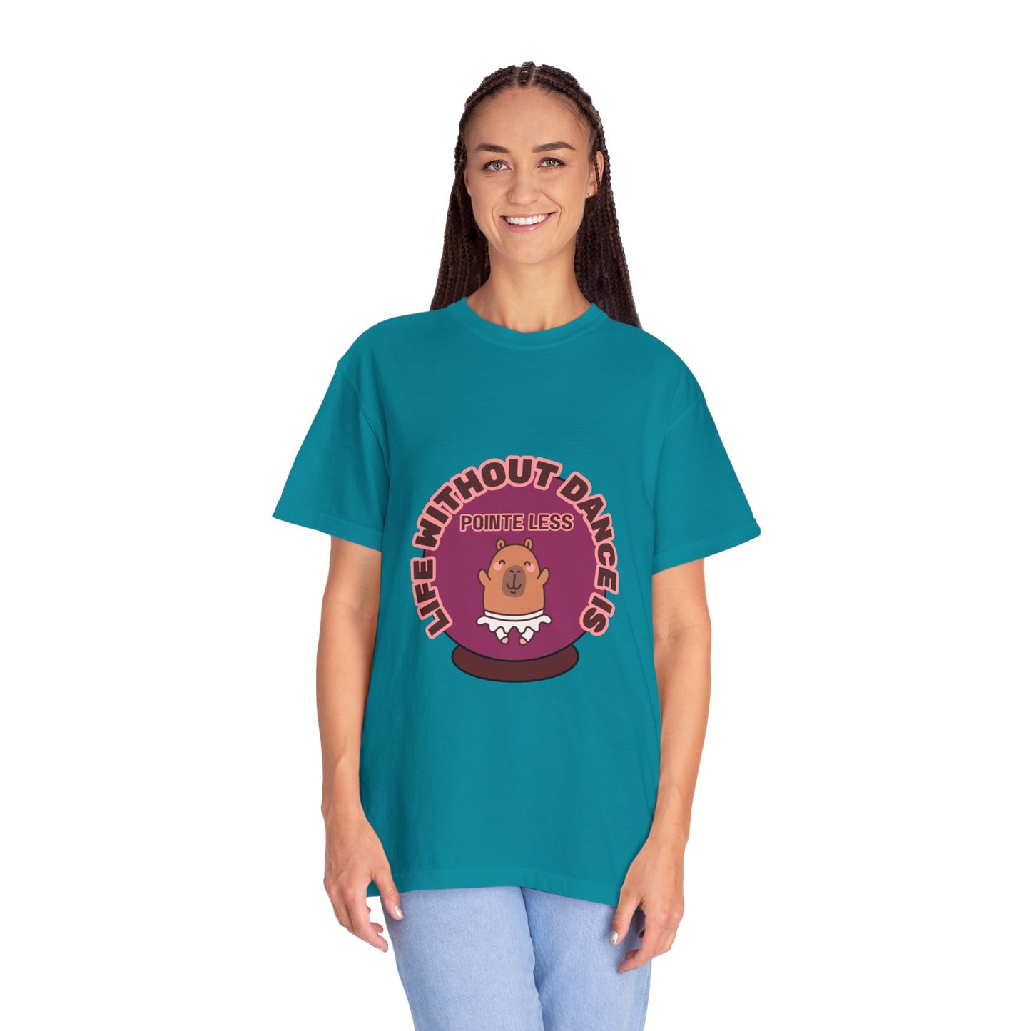 "Life Without Dance is Pointeless" Unisex Garment-Dyed T-Shirt – Cute Dancing Capybara Graphic Tee – Funny Dance Shirt for Animal Lovers & Performers