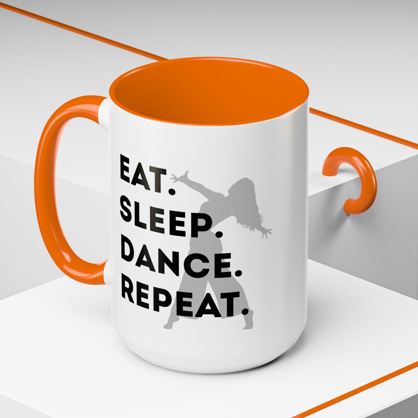 "Eat Sleep Dance Repeat" Accent Coffee Mug – Gray Dancer Graphic Ceramic Mug for Dance Lovers