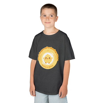 “What do you call a dancing chick? Poultry in Motion” Funny Chick Dance Tee for Kids – Cute Chicken Graphic - Youth Dance Pun T-Shirt