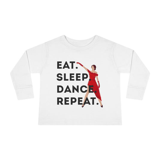 "Eat, Sleep, Dance, Repeat" Toddler Dance Long Sleeve T-Shirt – Bold Dancer Graphic Shirt for Kids