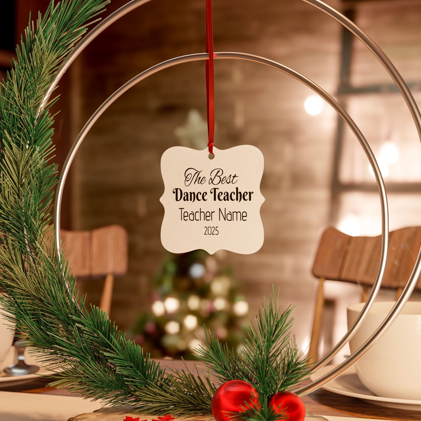 “The Best Dance Teacher” Personalized Aluminum Ornament – Custom Name & Year Ballet Teacher Christmas Gift (Dance Teacher Appreciation Holiday Ornament)