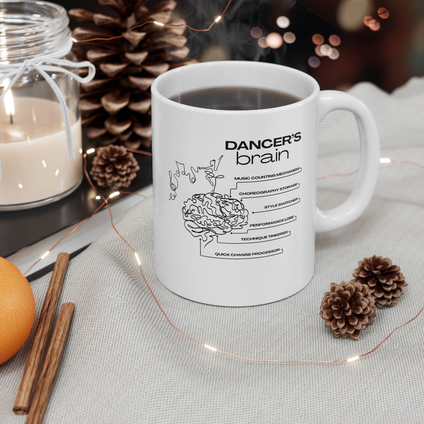 "Dancer’s Brain" Accent Coffee Mug – Funny Dance-Themed Mug with Option for Personalization for Dance Lovers