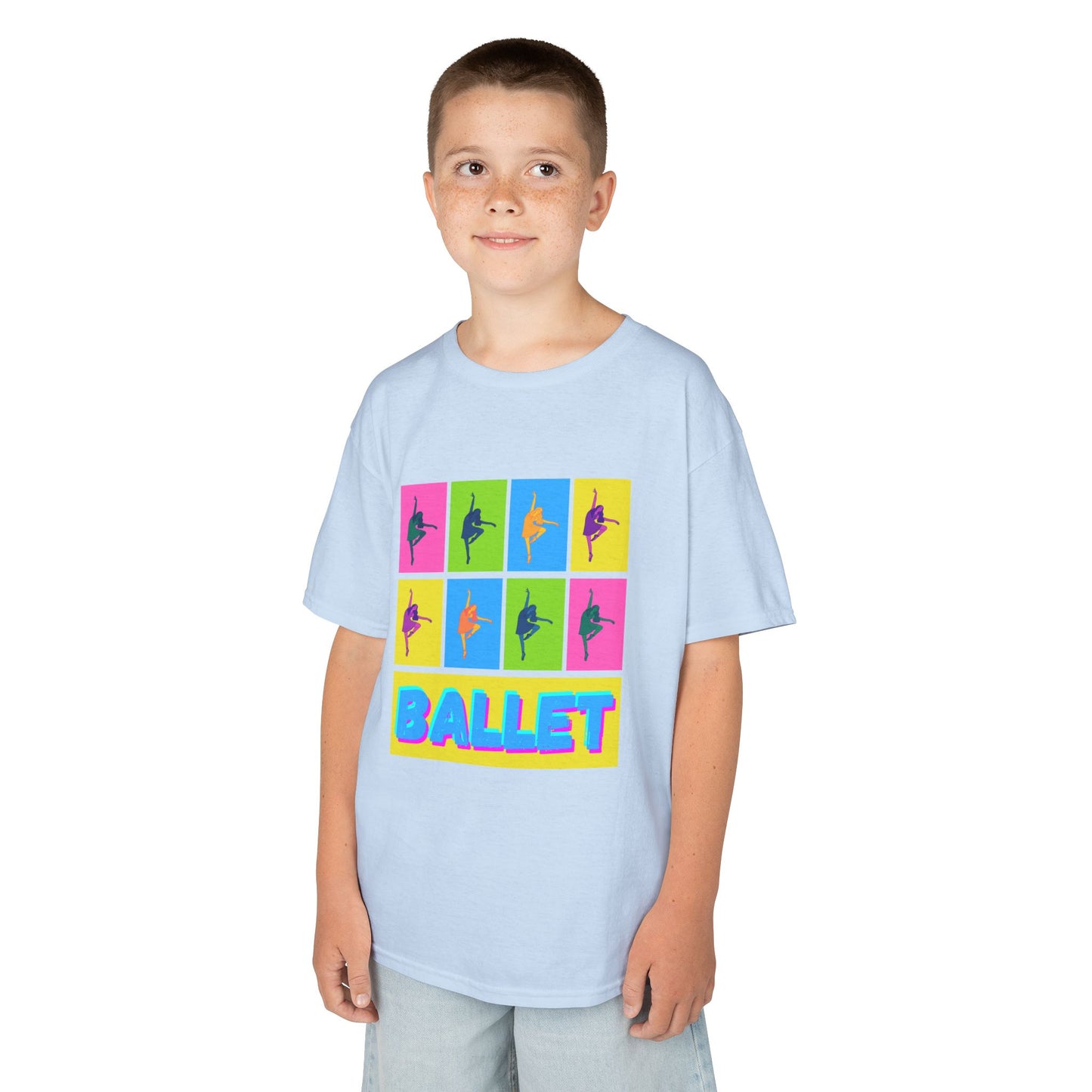 "Ballet" Youth Short Sleeve T-Shirt – Pop Art Inspired Design with Ballet Dancer Graphics – Dance Apparel for Kids