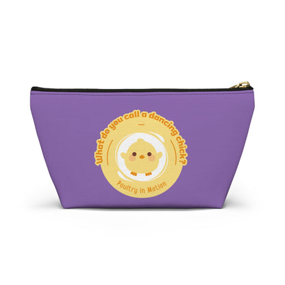 "What do you call a dancing chick? Poultry in Motion." Makeup Bag – Funny Dancing Chick Pun with Cute Chicken Graphic – Dance-Themed Zipper Pouch for Cosmetics, Accessories & Gifts