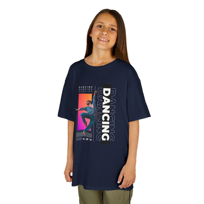 “Dancing” Youth Short Sleeve T-Shirt – Streetwear-Inspired Male Dancer Graphic – Trendy Kids Dance Apparel Tee