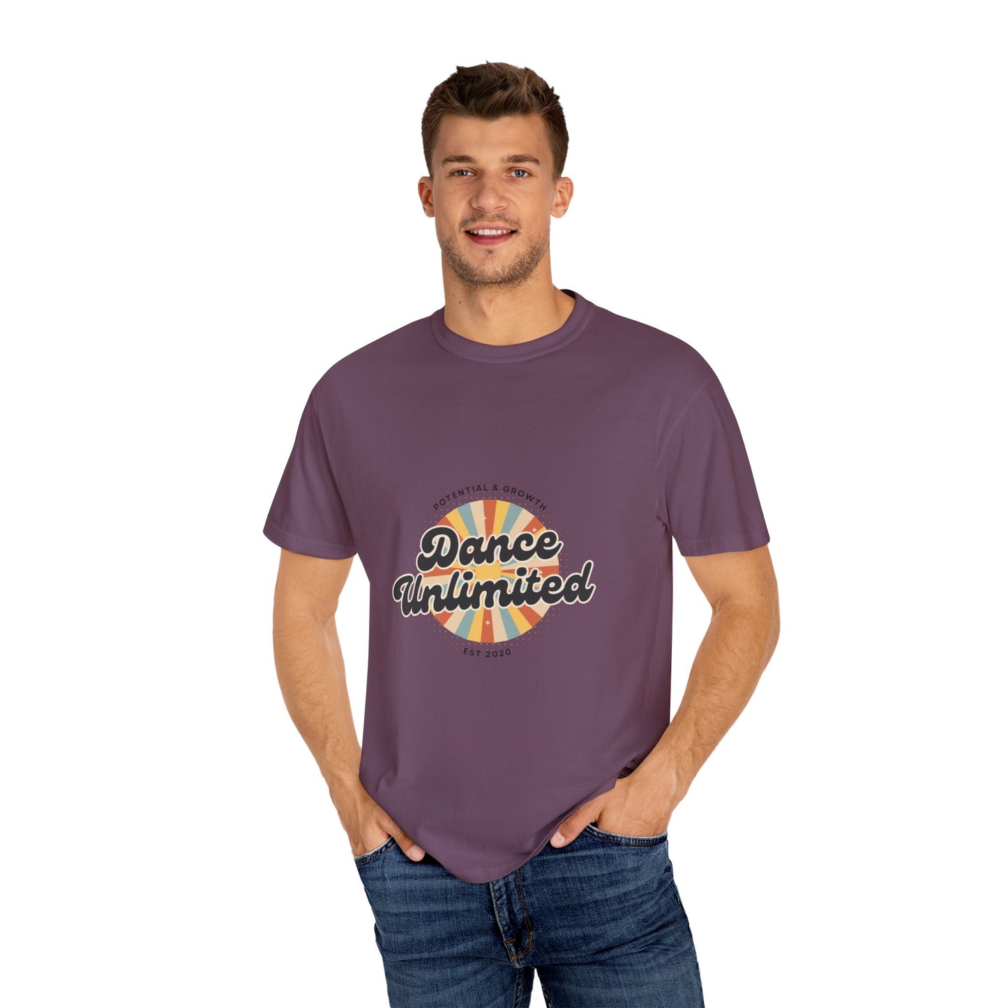 "Dance Unlimited, Potential & Growth" Unisex Garment-Dyed T-Shirt – Retro-Inspired Dance Motivation Graphic Tee – Inspirational Shirt for Dancers"