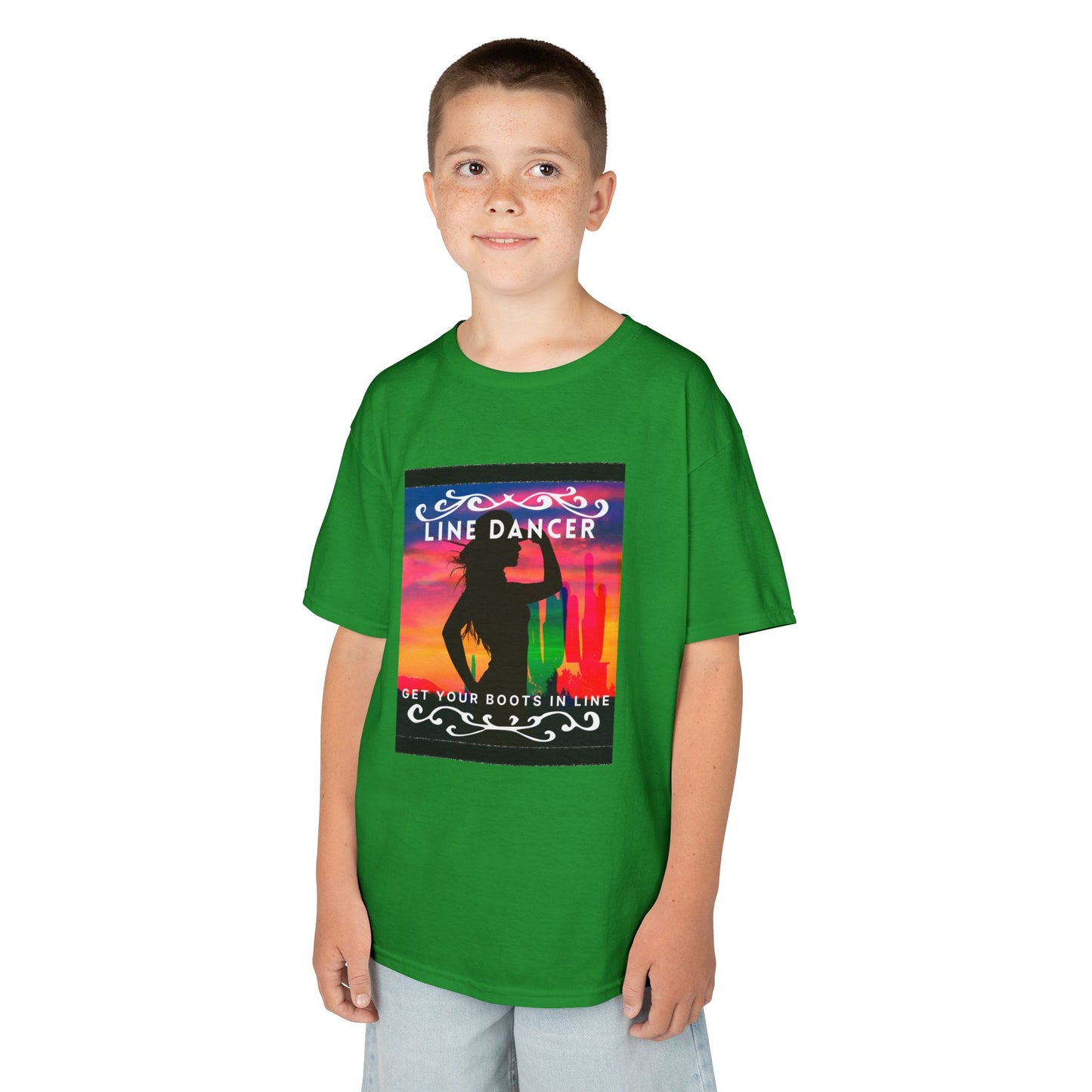"Line Dancer – Get Your Boots in Line" Youth Short Sleeve Tee – Western-Inspired Country Dance Shirt for Kids