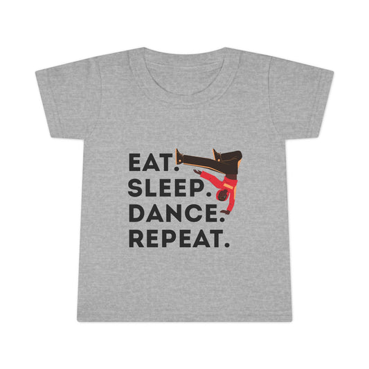 "Eat, Sleep, Dance, Repeat" Toddler Dance T-Shirt – Bold B-Boy Graphic Short Sleeve Tee for Kids