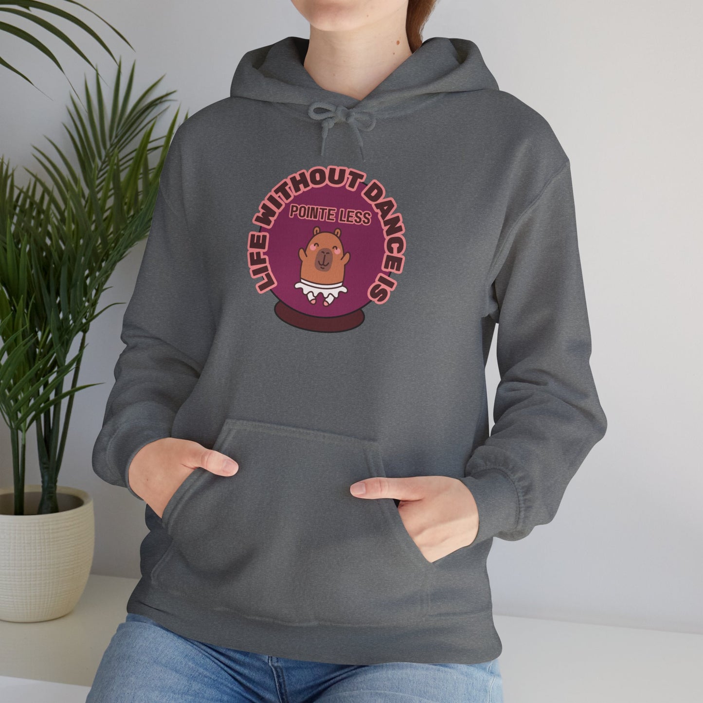 “Life Without Dance is Pointeless" Unisex Heavy Blend Hooded Sweatshirt – Cute Capybara Graphic Hoodie for Adults and Teens