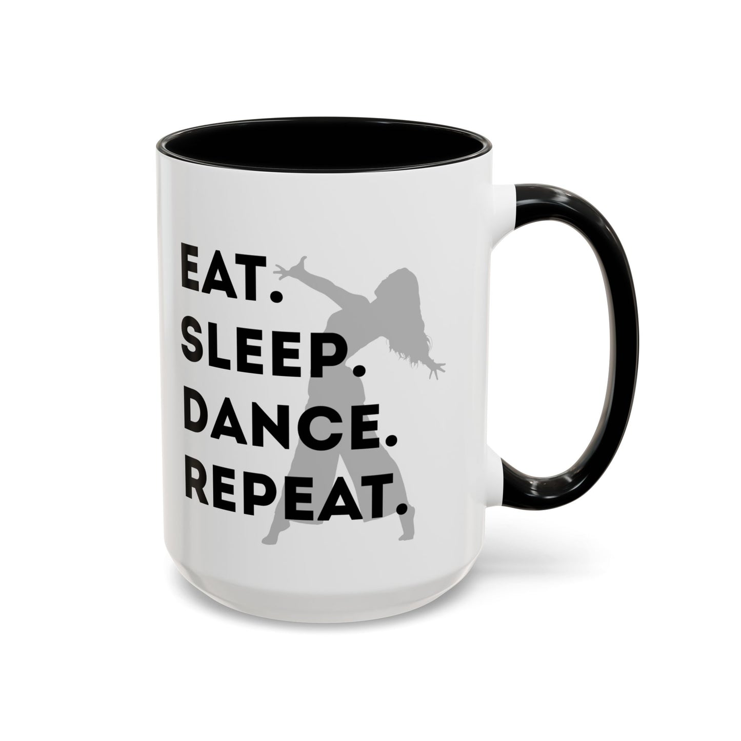 "Eat Sleep Dance Repeat" Accent Coffee Mug – Gray Dancer Graphic Ceramic Mug for Dance Lovers