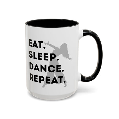 "Eat Sleep Dance Repeat" Accent Coffee Mug – Gray Dancer Graphic Ceramic Mug for Dance Lovers