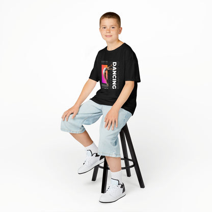“Dancing” Youth Short Sleeve T-Shirt – Streetwear-Inspired Female Dancer Graphic – Stylish Kids Dance Apparel Tee