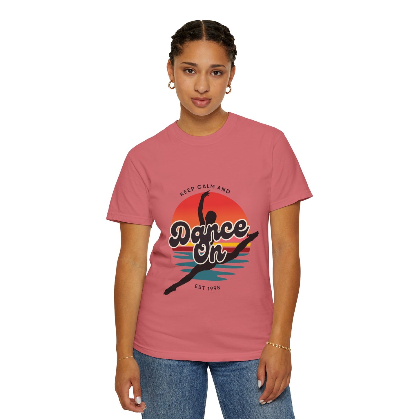 "Keep Calm and Dance On" Unisex Garment-Dyed T-Shirt – Retro Dance Graphic Tee – Vintage-Inspired Comfort Shirt for Dancers