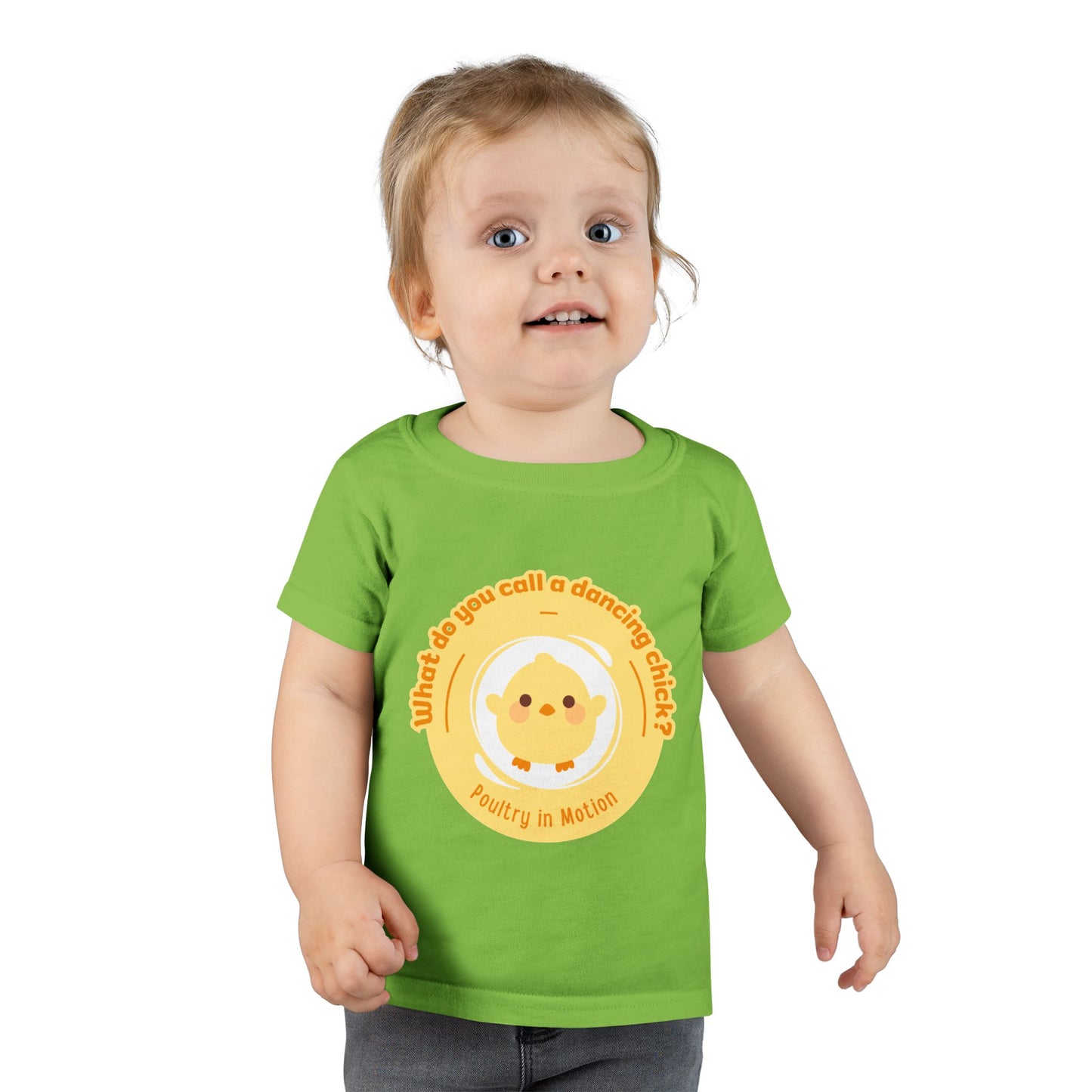"What Do You Call a Dancing Chick? Poultry in Motion" Toddler Dance T-Shirt – Cute Chicken Graphic Short Sleeve Tee for Kids