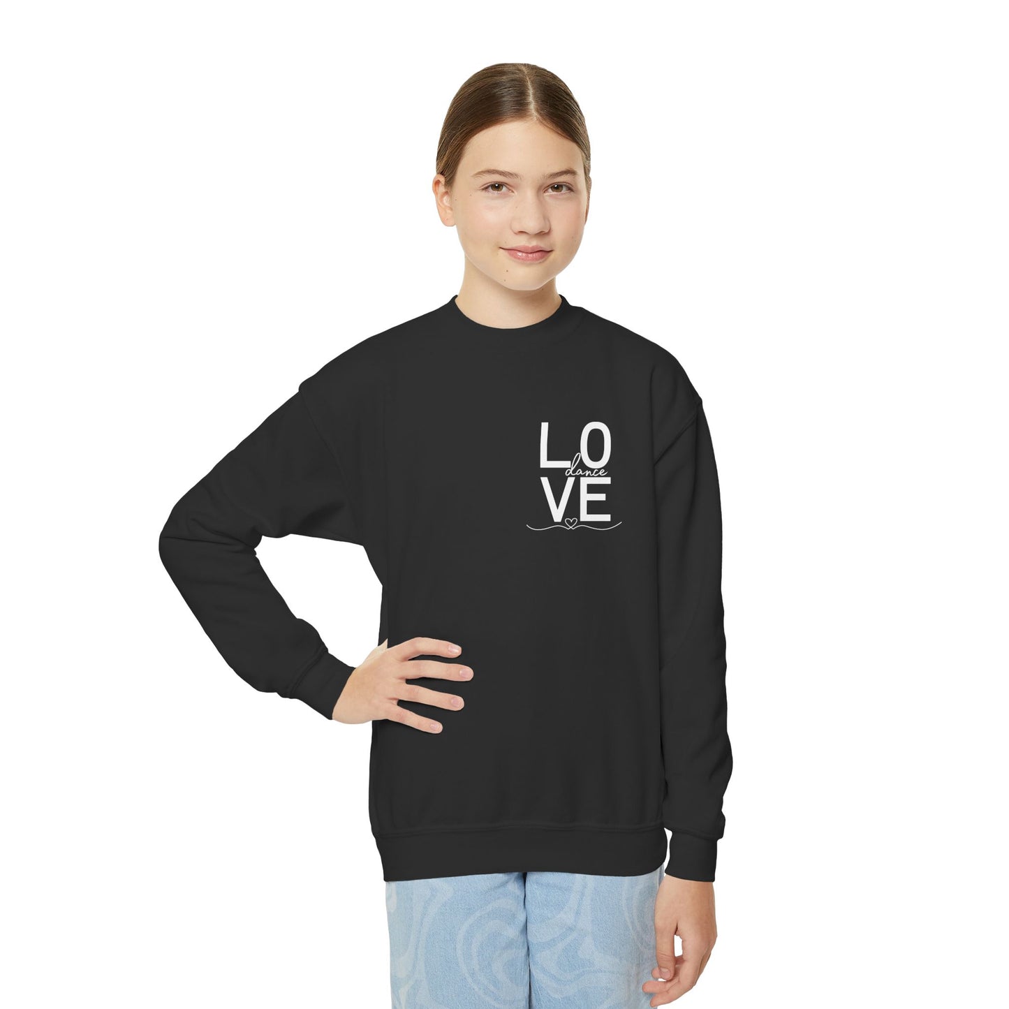 "LOVE Dance" Youth Crewneck Sweatshirt – Script Letter Graphic Dance Lover Pullover