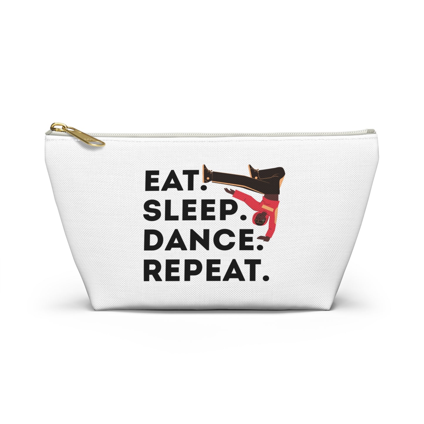 "Eat Sleep Dance Repeat" Makeup Bag – Bold B-Boy Dancer Graphic – Hip Hop Dance-Themed Zipper Pouch for Cosmetics, Accessories & Travel Essentials