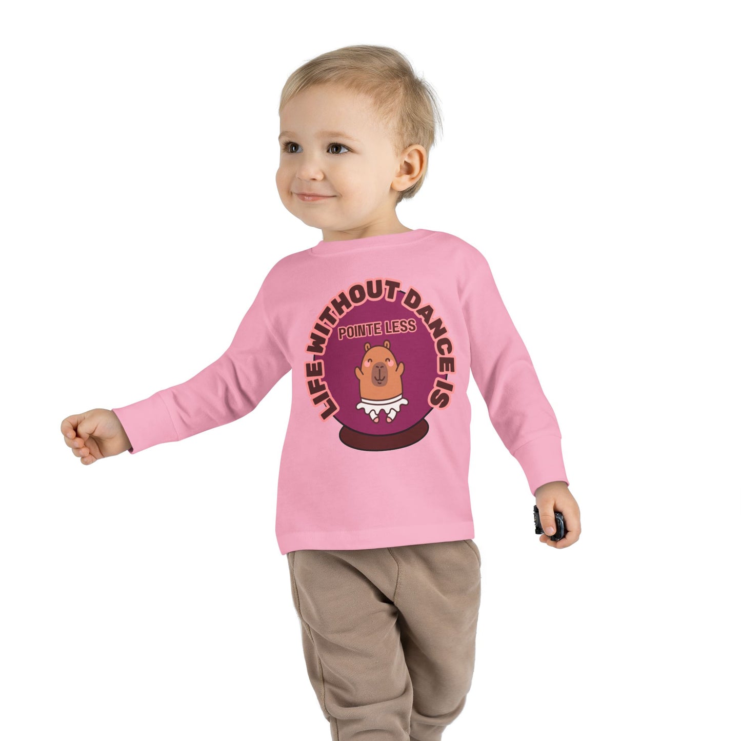 "Life Without Dance Is Pointeless" Toddler Dance T-Shirt – Cute Dancing Capybara Graphic Long Sleeve Tee for Kids