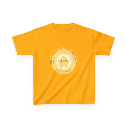 “What do you call a dancing chick? Poultry in Motion” Funny Chick Dance Tee for Kids – Cute Chicken Graphic - Youth Dance Pun T-Shirt