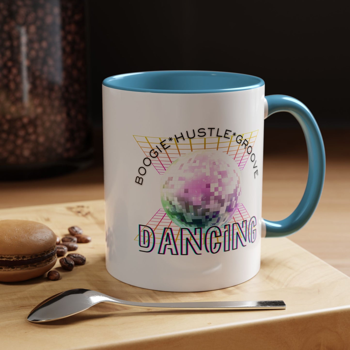 "Boogie, Hustle, Groove - Dancing" Disco Accent Coffee Mug – Fun Retro Dance Gift for Coffee Lovers