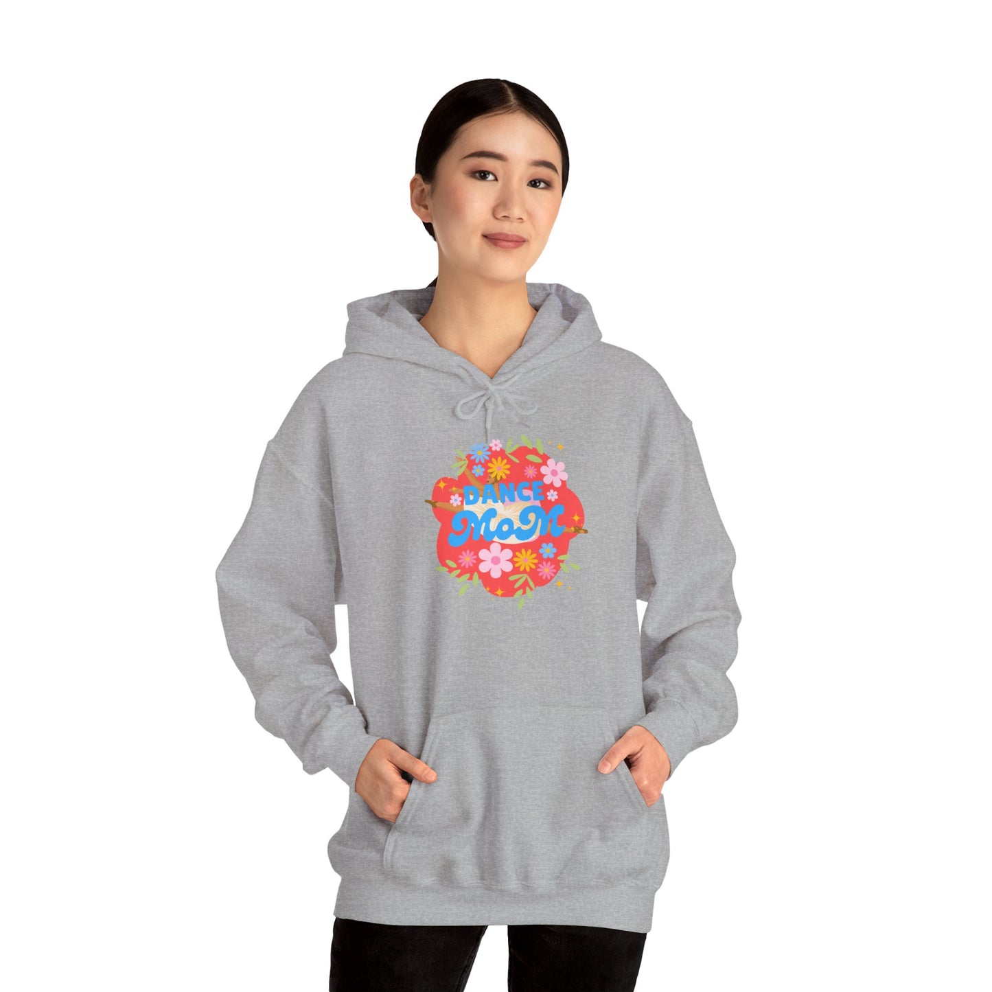 "Dance Mom" Superhero Hoodie – Floral Front Graphic & Fun Back Design | Unisex Hooded Sweatshirt for Proud Dance Parents