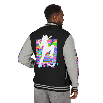 Levels Premium Collection Dance Letterman Jacket – Colorful Unisex Streetwear Varsity Jacket with "Levels Pictures Textures" Front and Dancer Silhouette Back Graphic