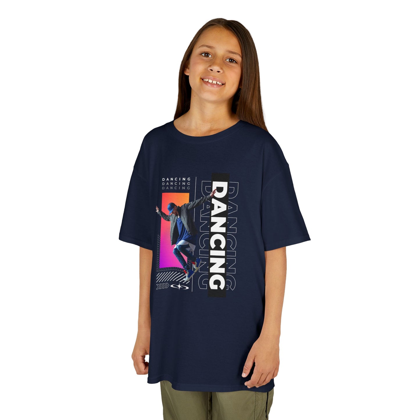 “Dancing” Youth Short Sleeve T-Shirt – Streetwear-Inspired Male Dancer Graphic – Stylish Kids Dance Apparel Tee